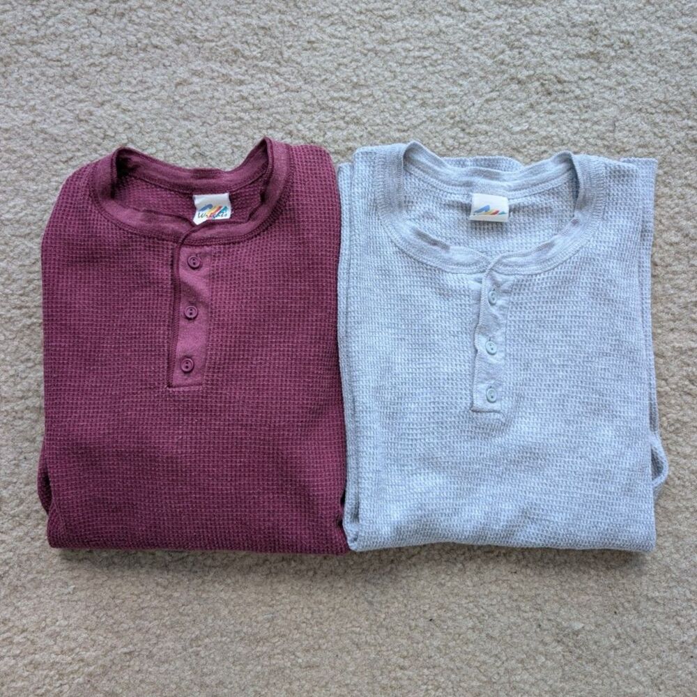 Bundle Vintage Wright's Waffle Knit Henley Long Sleeve Shirt Sz L Made in USA